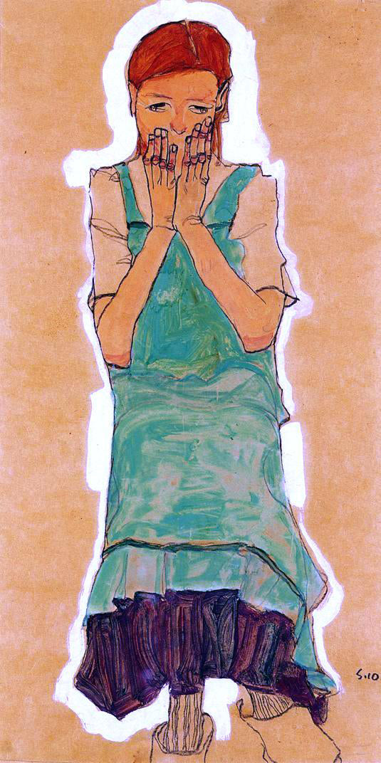 Egon Schiele Girl with Green Pinafore - Canvas Print
