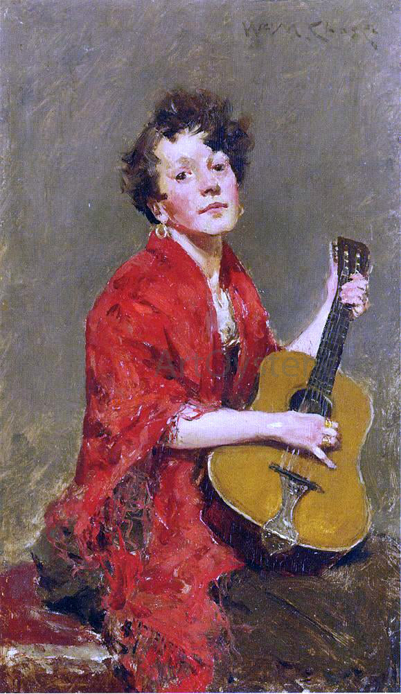 William Merritt Chase A Girl with Guitar - Canvas Print