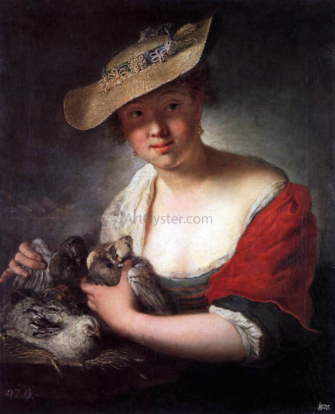 Antoine Pesne Girl with Pigeons - Canvas Print
