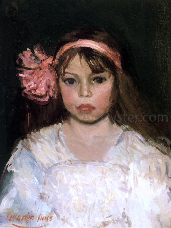 George Luks Girl with Pink Ribbon - Canvas Print