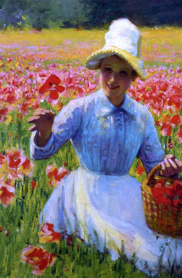 Robert Vonnoh Girl with Poppies - Canvas Print