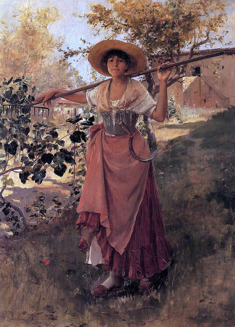 Frank Duveneck Girl with Rake - Canvas Print