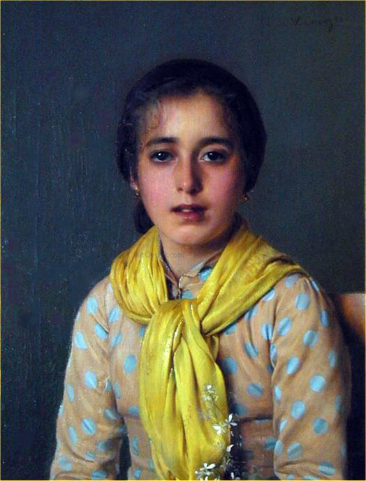 Vittorio Matteo Corcos Girl with Yellow Shawl - Canvas Print