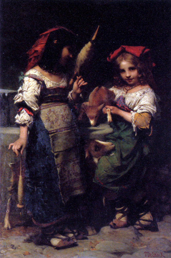 Pierre-Louis-Joseph De Coninck Girls At The Fountain - Canvas Print