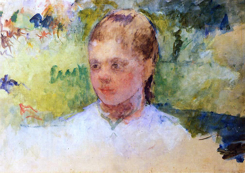 Mary Cassatt Girl's Head - Green Background - Canvas Print