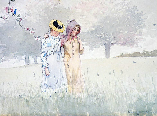 Winslow Homer Girls Strolling in an Orchard - Canvas Print