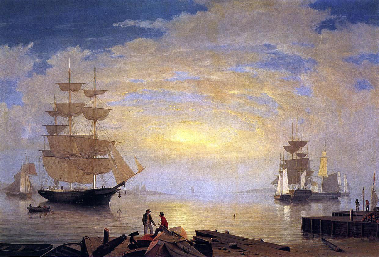 Fitz Hugh Lane A Gloucester Harbor at Sunrise Scene - Canvas Print