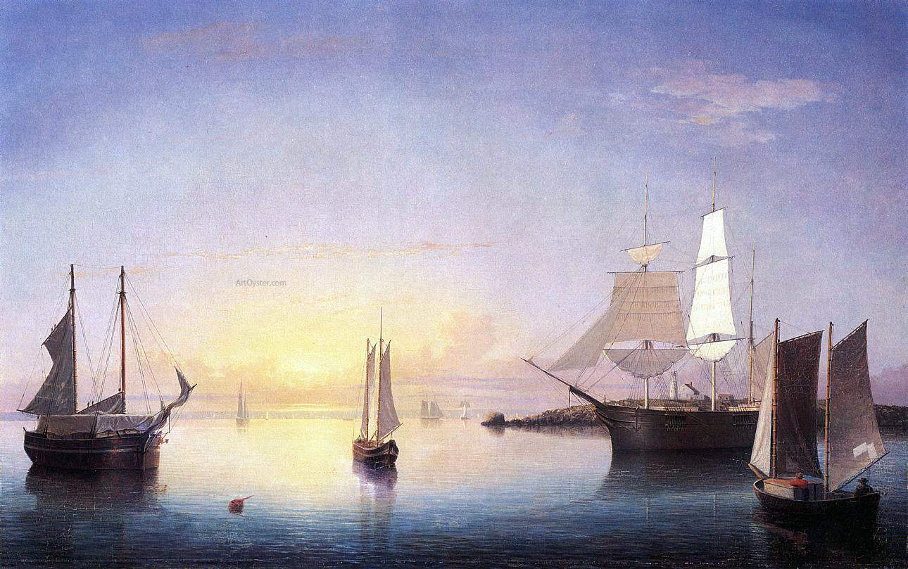 Fitz Hugh Lane A Gloucester Harbor at Sunset Scene - Canvas Print