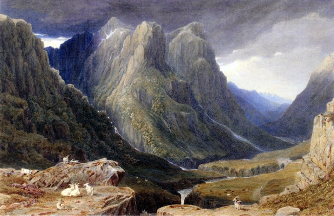 George Fennel Robson Goats on a Rocky Outcrop Above a Highland Glen - Canvas Print