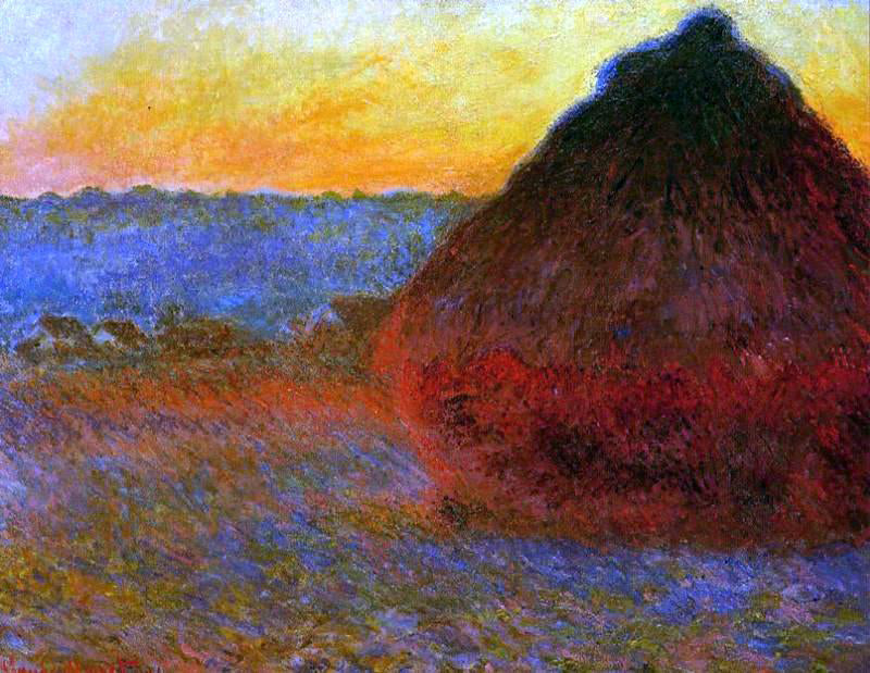 Claude Oscar Monet Grainstack, Impression in Pinks and Blues - Canvas Print