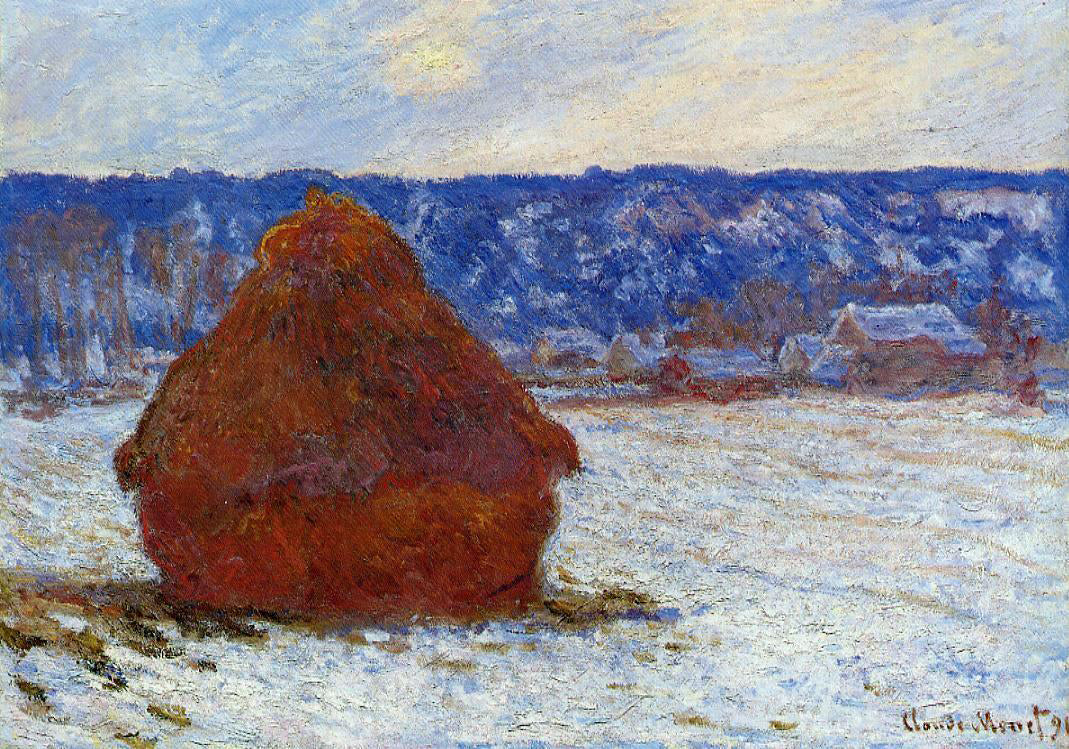 Claude Oscar Monet Grainstack in Overcast Weather, Snow Effect - Canvas Print
