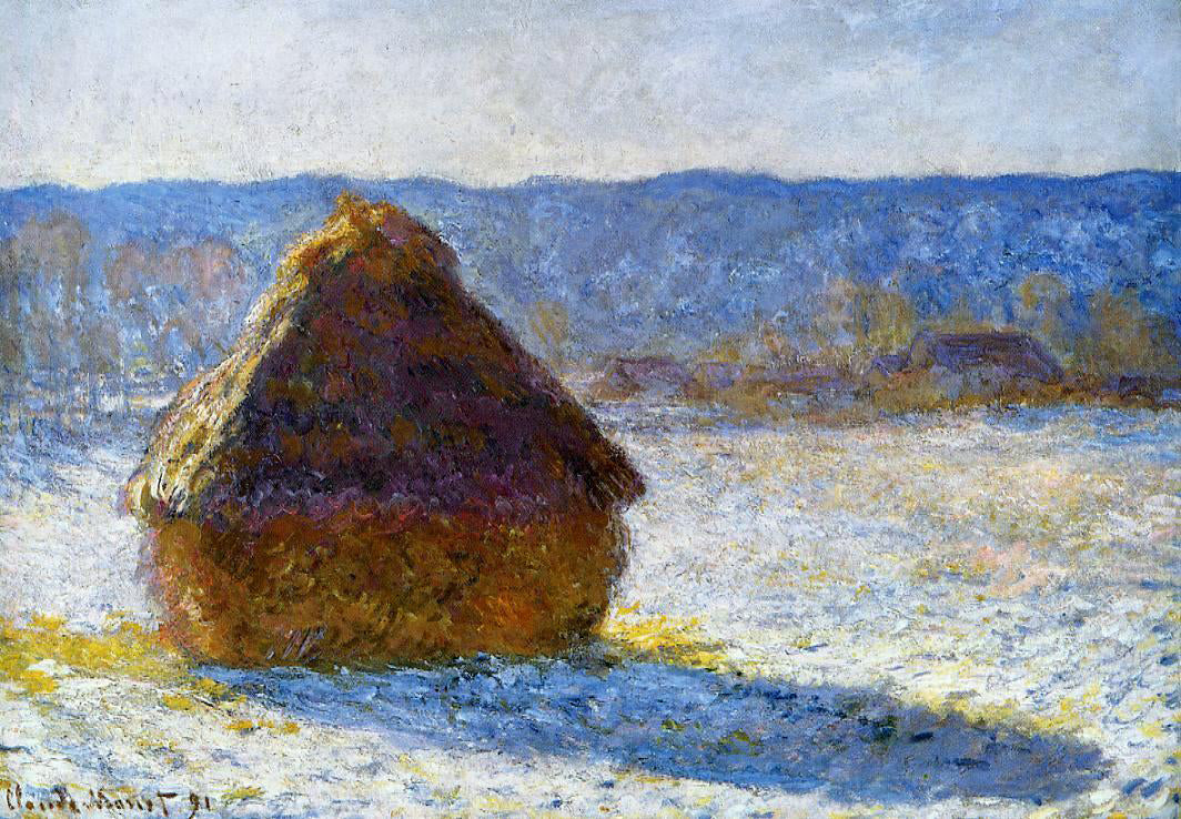 Claude Oscar Monet Grainstack in the Morning, Snow Effect - Canvas Print
