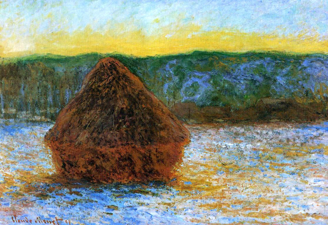 Claude Oscar Monet Grainstack, Thaw, Sunset - Canvas Print