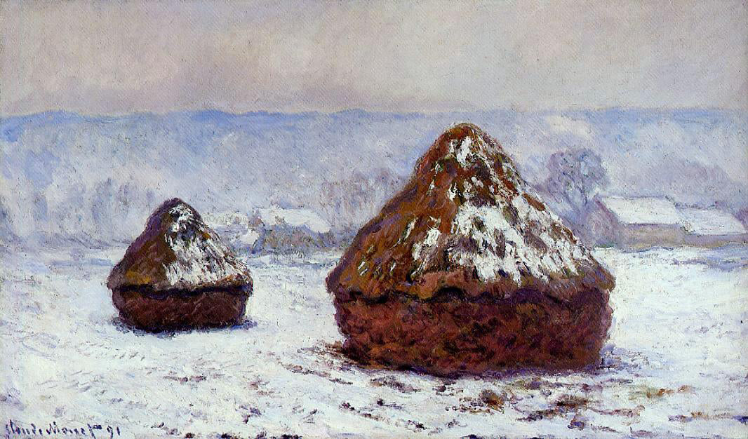 Claude Oscar Monet Grainstacks, Snow Effect - Canvas Print
