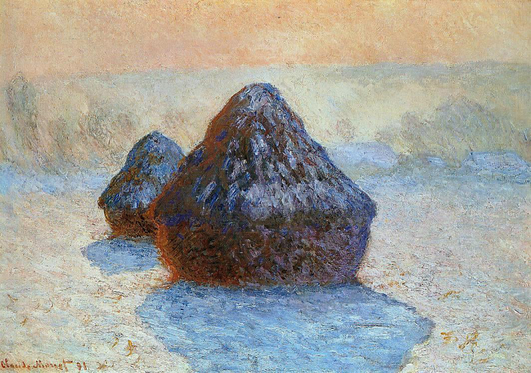 Claude Oscar Monet Grainstacks, White Frost Effect - Canvas Print