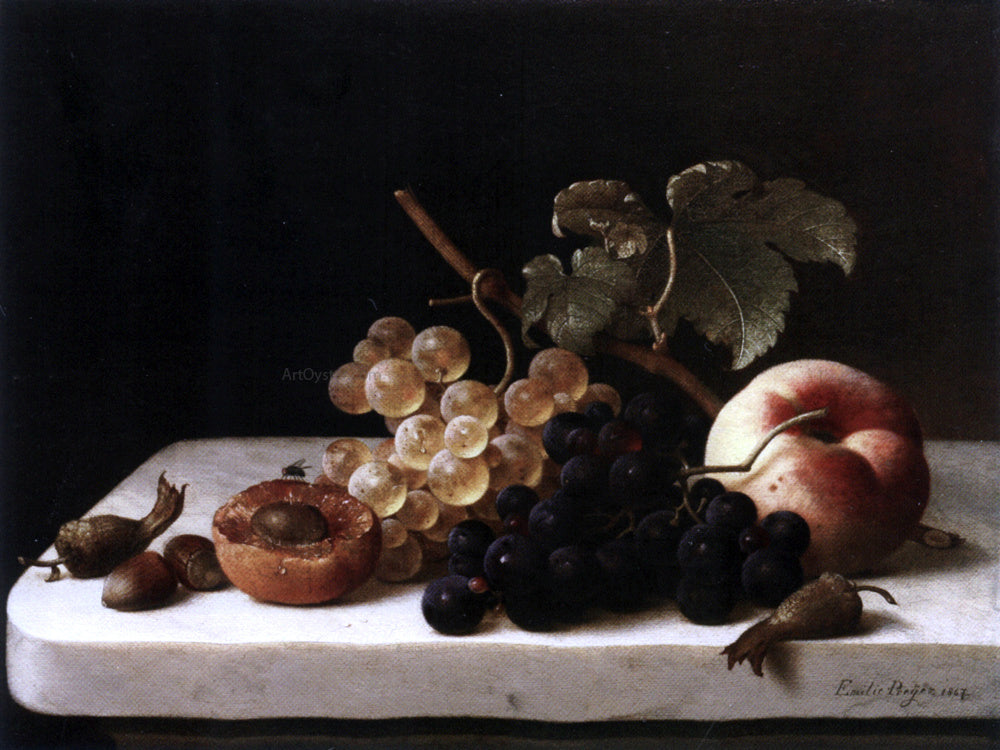 Emilie Preyer Grapes Acorns and Apricots on a Marble Ledge - Canvas Print
