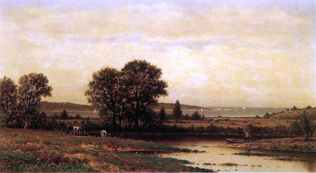 Charles W Knapp Grazing by the Water - Canvas Print