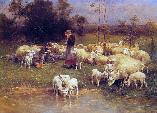 Luigi Chialiva Guarding the Flock - Canvas Print