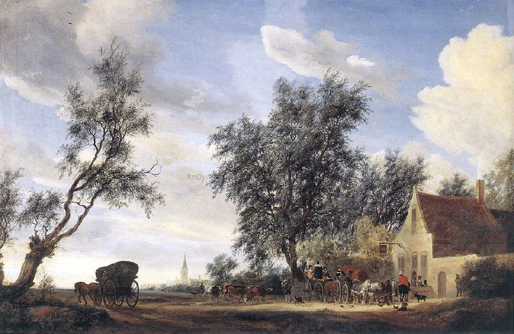 Salomon Van Ruysdael Halt at an Inn - Canvas Print