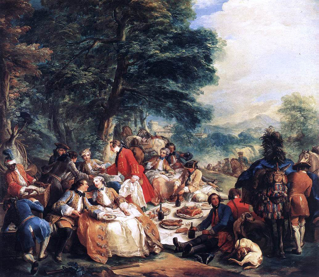 Carle Van Loo Halt During the Hunt - Canvas Print