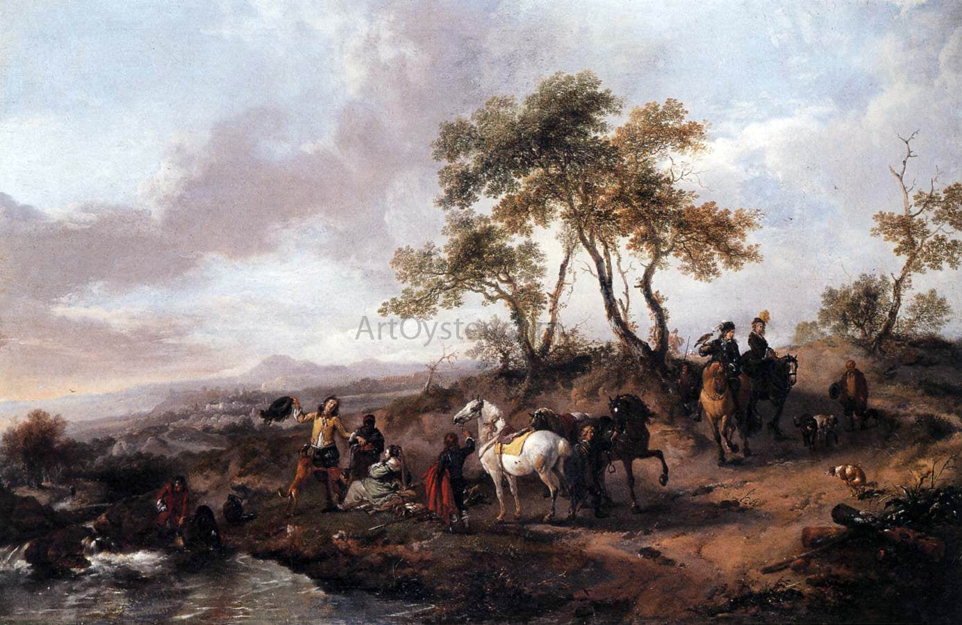 Philips Wouwerman Halt of a Hunting Party - Canvas Print