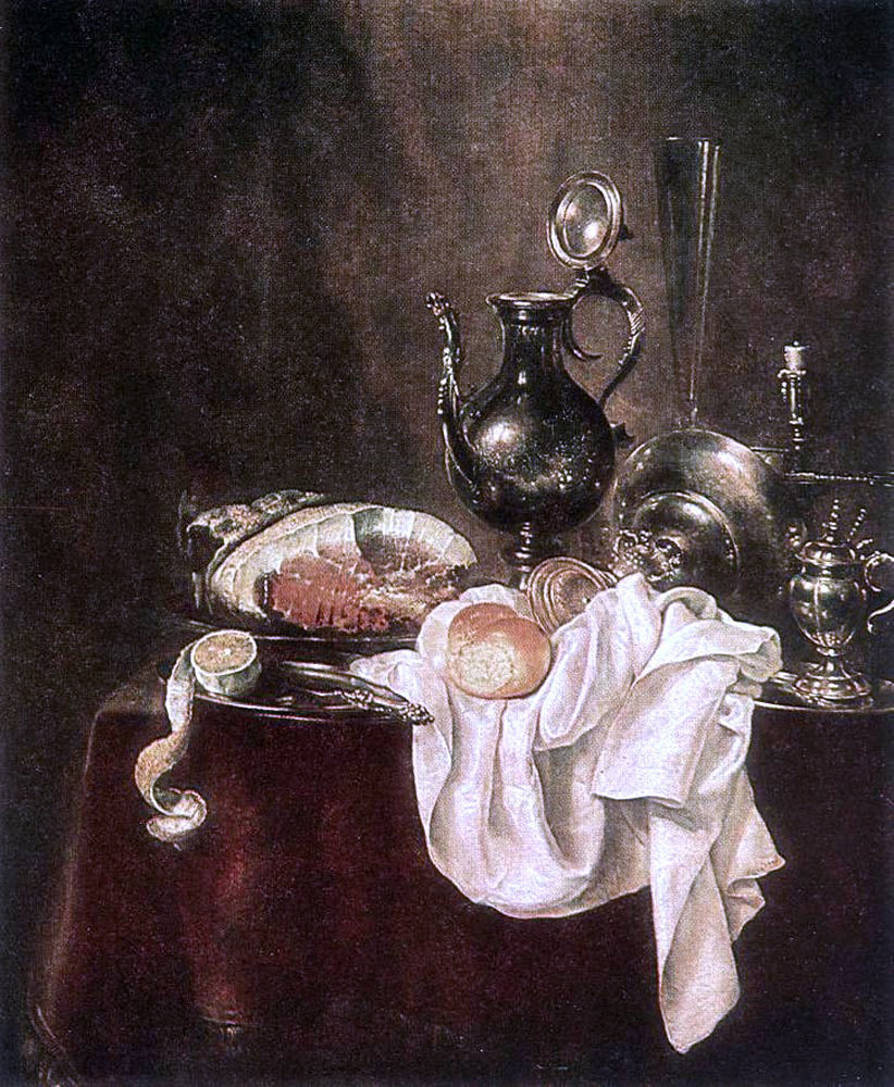 Willem Claesz Heda Ham and Silverware - Canvas Print