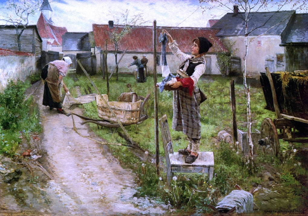 Charles Sprague Pearce Hanging Laundry - Canvas Print