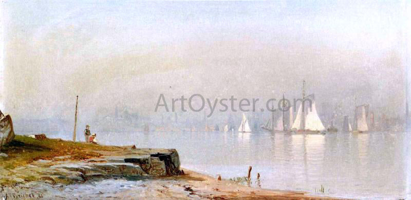 Alfred Thompson Bricher Harbor Scene and White Sails - Canvas Print