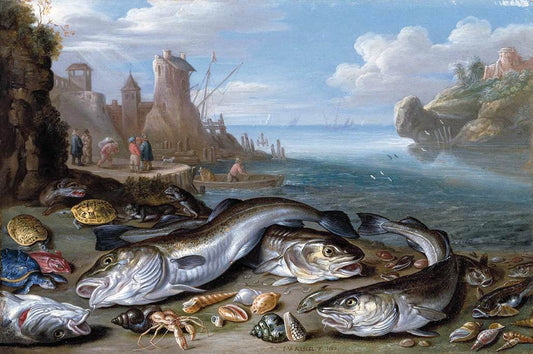 Jan Van I Kessel Harbour Scene with Fish - Canvas Print
