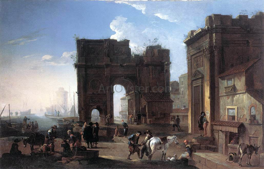 Alessandro Salucci Harbour View with Triumphal Arch - Canvas Print