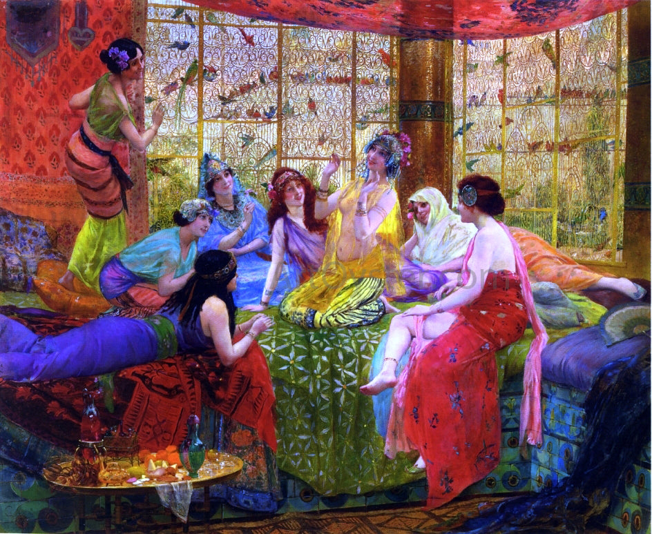 Georges Antoine Rochegrosse Harem Girls in an Aviary - Canvas Print