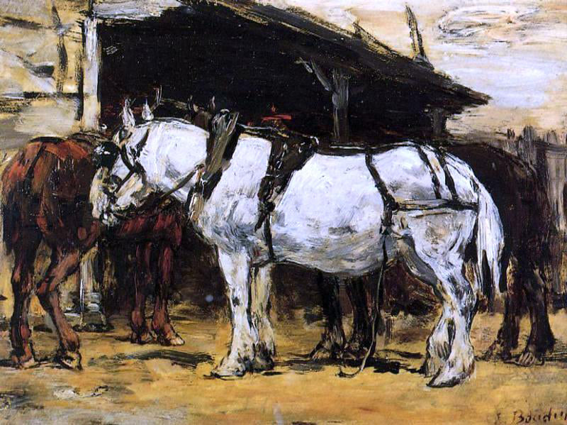 Eugene-Louis Boudin Harnessed Horses - Canvas Print