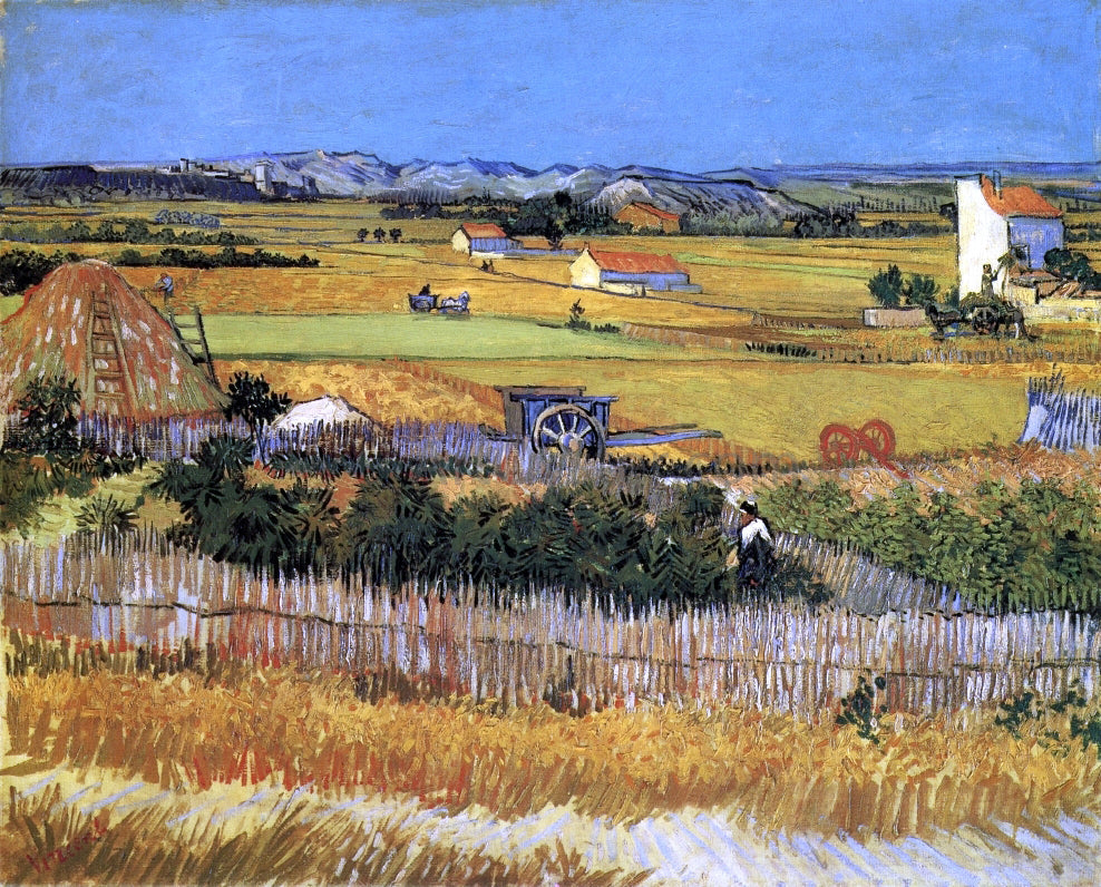 Vincent Van Gogh A Harvest Landscape with Blue Cart - Canvas Print