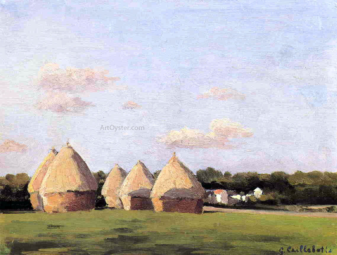 Gustave Caillebotte Harvest, Landscape with Five Haystacks - Canvas Print