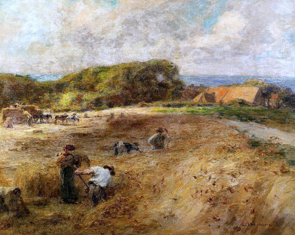 Leon Augustin L'hermitte) Harvesters near the Farm of Sambre - Canvas Print
