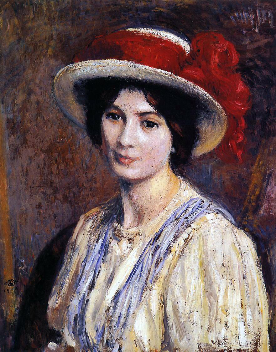 Georges Lemmen Hat with a Red Ribbon - Canvas Print