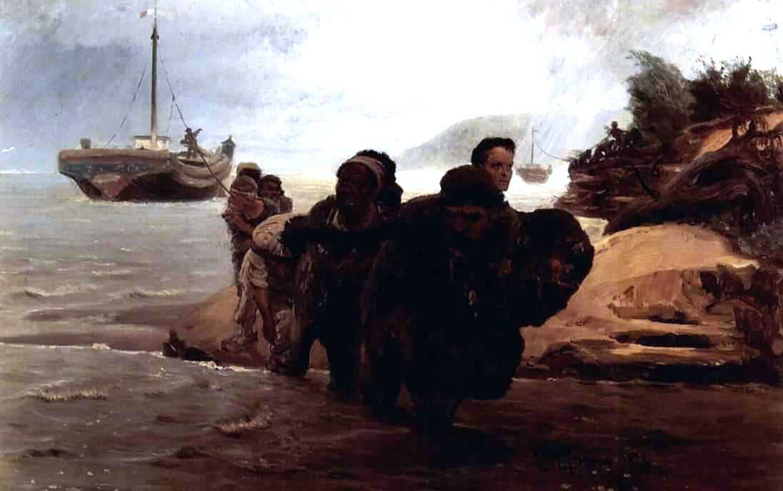 Ilia Efimovich Repin Haulers Cross Wade - Canvas Print