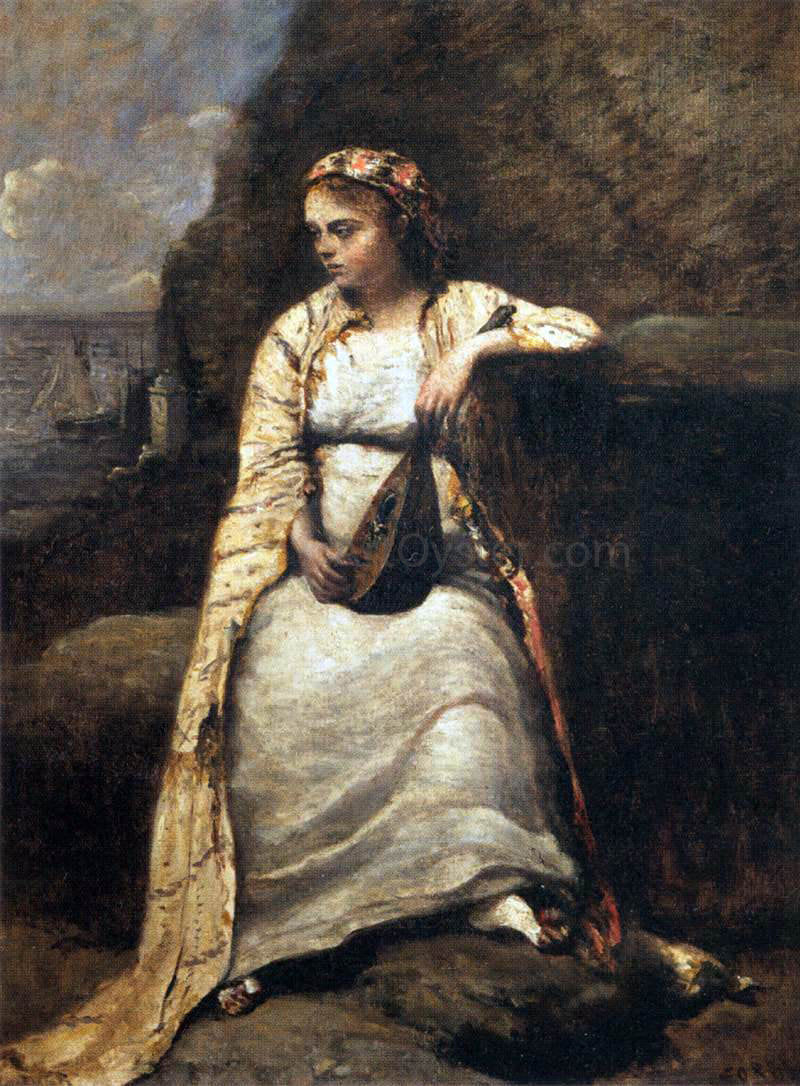 Jean-Baptiste-Camille Corot Haydee, Young Woman in Greek Dress - Canvas Print