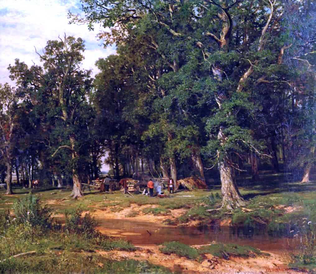 Ivan Ivanovich Shishkin Haymaking in oak grove - Canvas Print