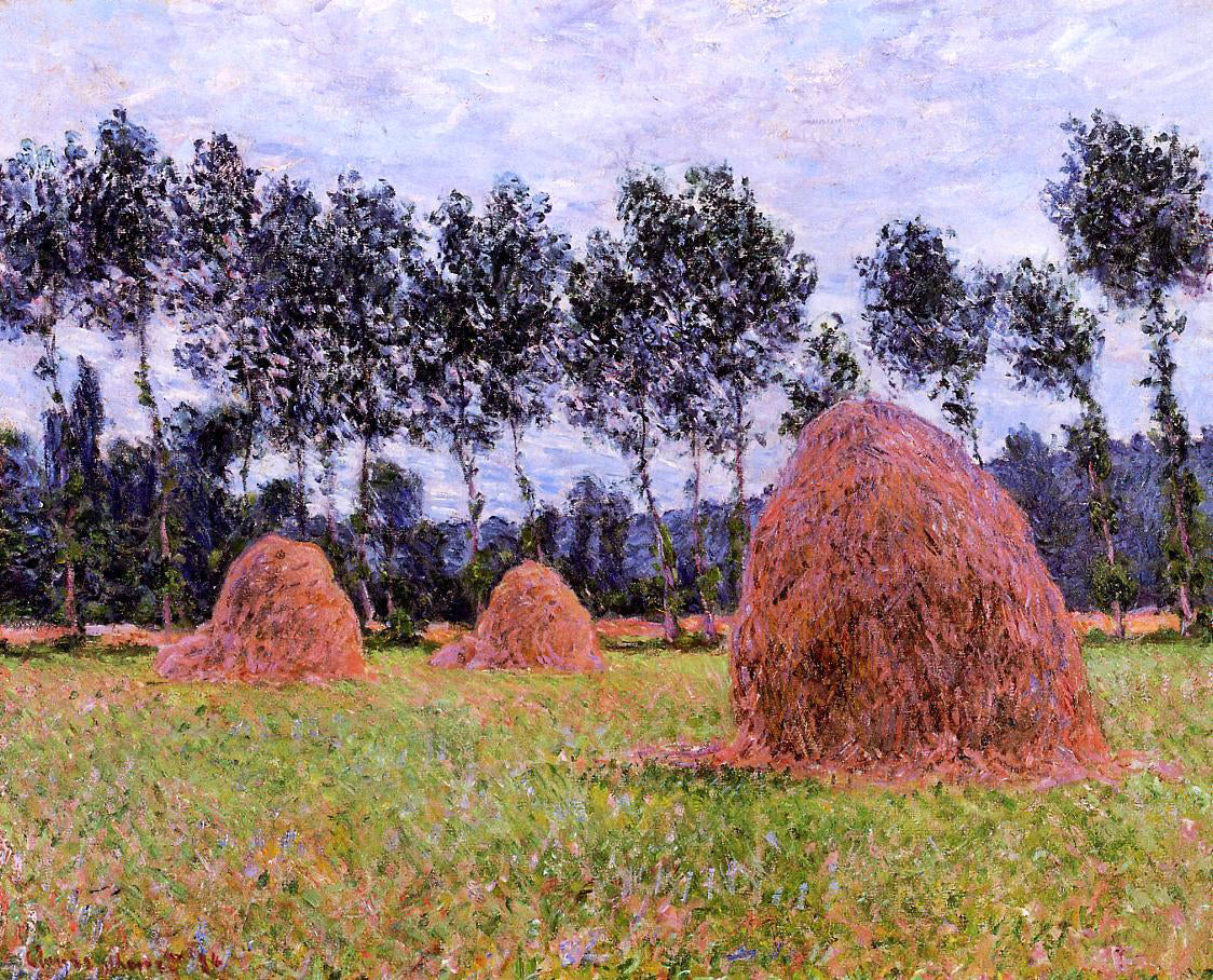 Claude Oscar Monet Haystacks, Overcast Day - Canvas Print