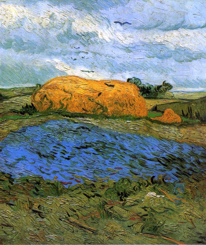 Vincent Van Gogh Haystacks Under a Rainy Sky - Canvas Print