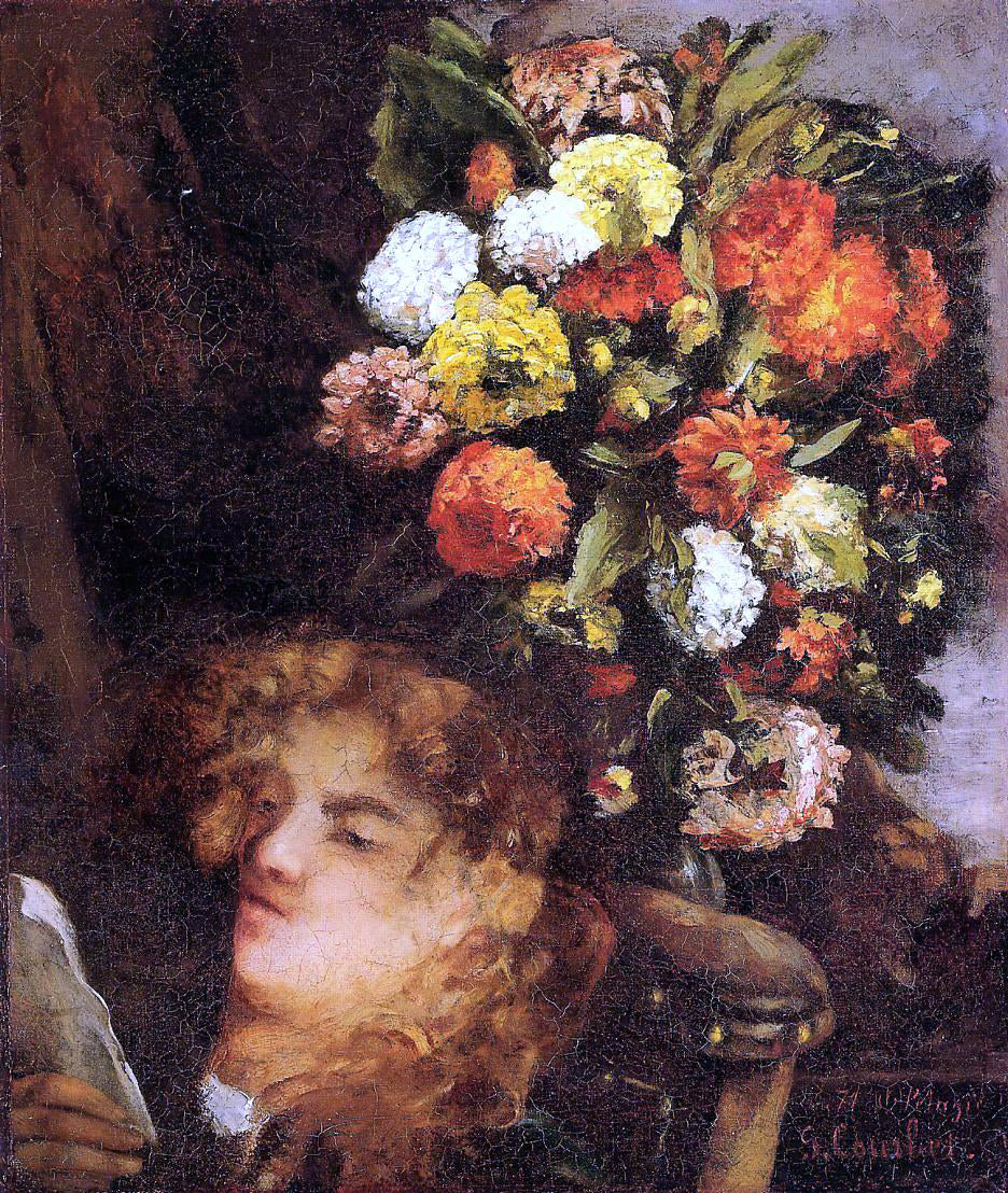 Gustave Courbet Head of a Woman with Flowers - Canvas Print