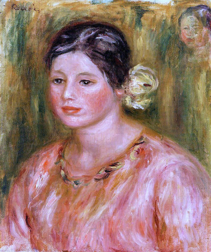 Pierre Auguste Renoir Head of a Young Girl in Red - Canvas Print
