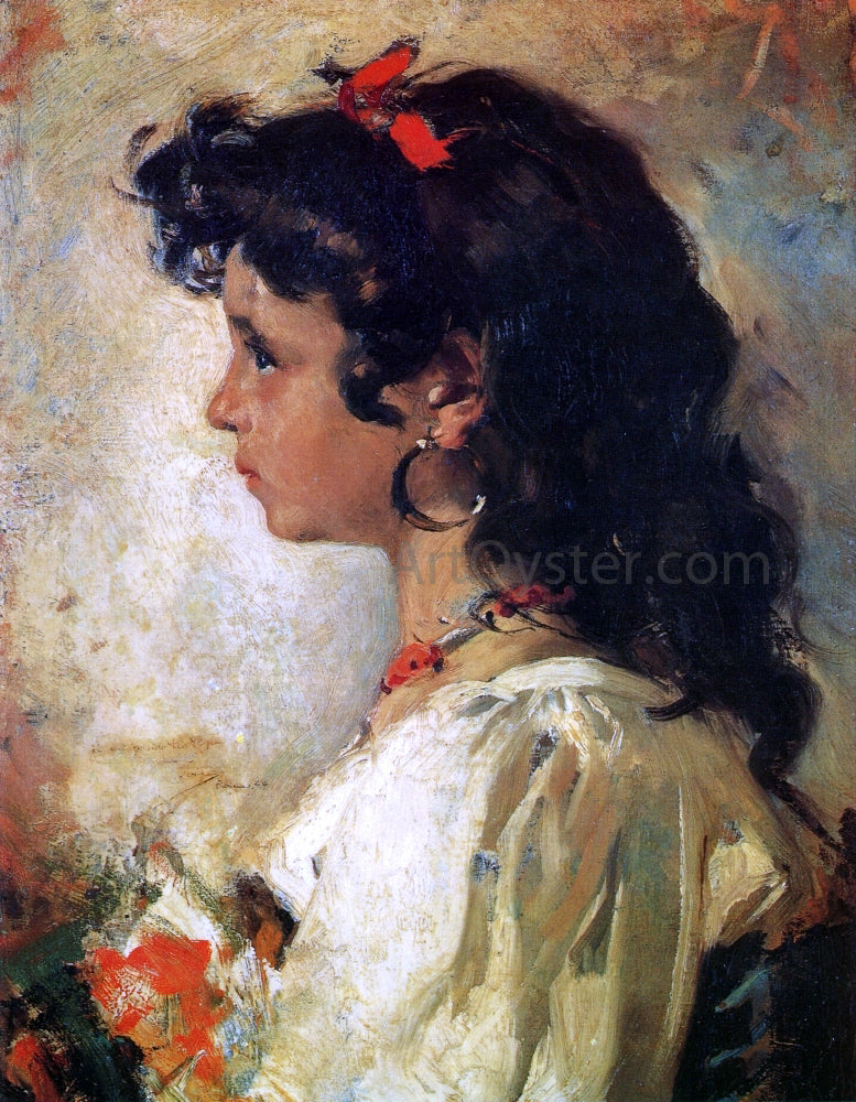 Joaquin Sorolla Y Bastida Head of an Italian Girl - Canvas Print