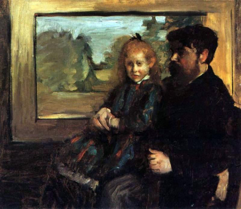 Edgar Degas Henri Rouart and His Daughter Helene - Canvas Print