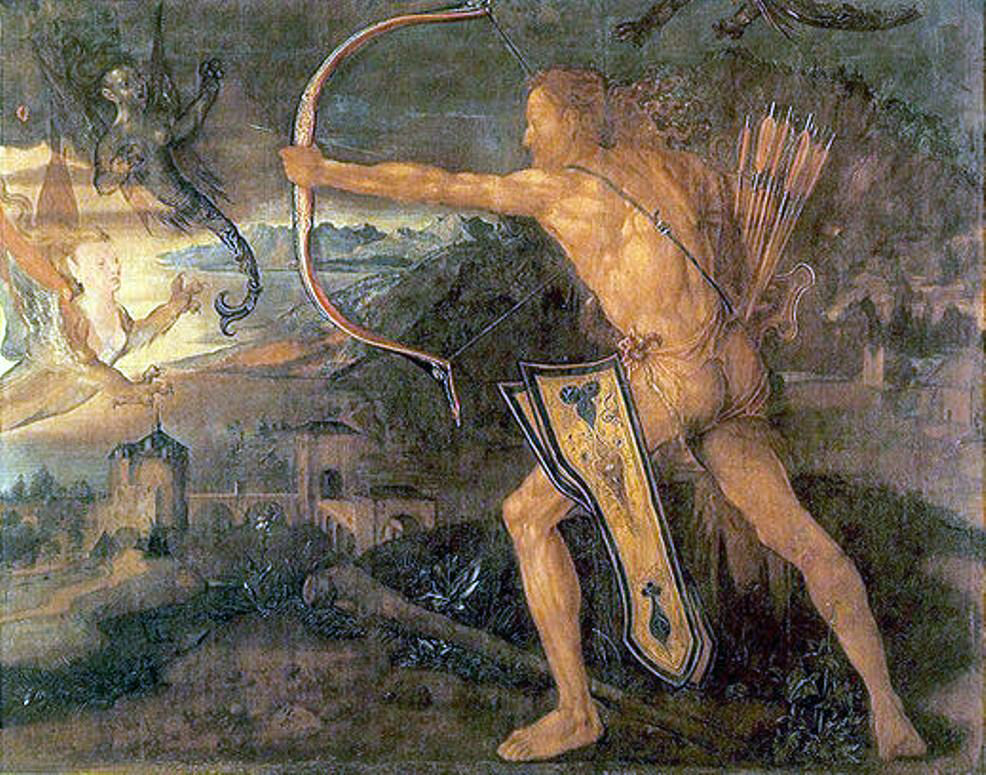 Albrecht Durer Hercules Kills the Symphalic Bird - Canvas Print