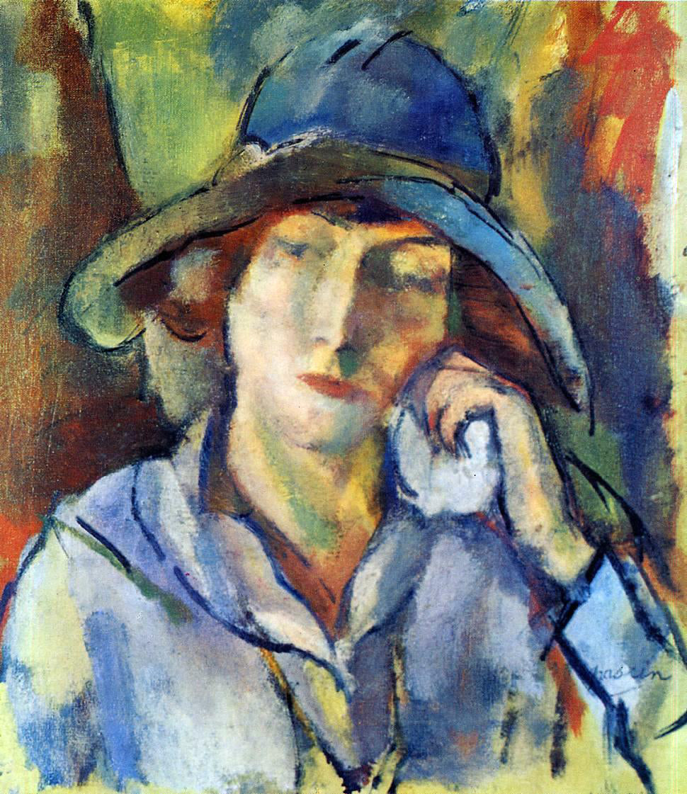 Jules Pascin Hermine in a Blue Hat - Canvas Print