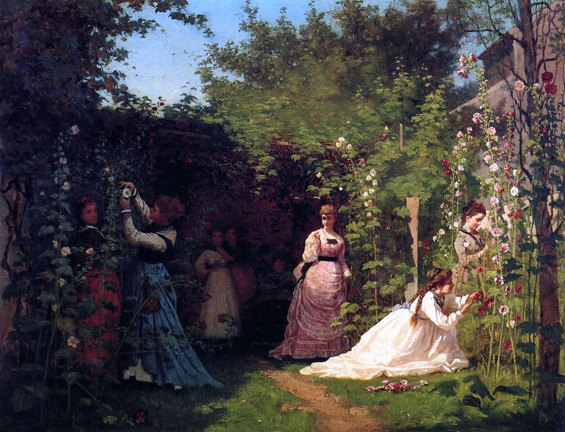 Eastman Johnson Hollyhocks - Canvas Print