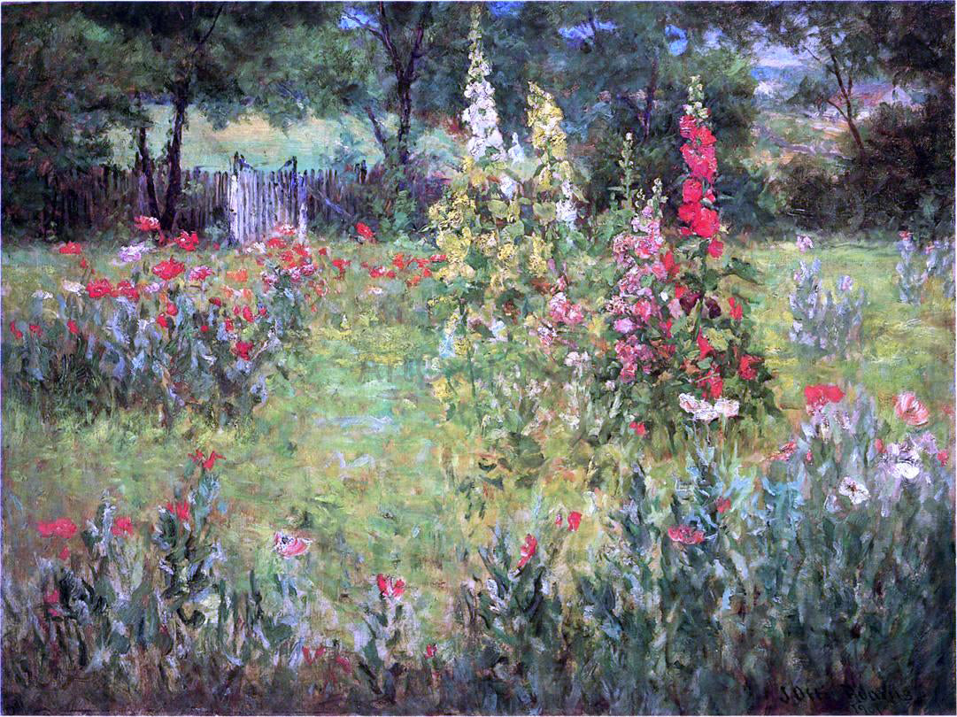 John Ottis Adams Hollyhocks and Poppies - The Hermitage - Canvas Print