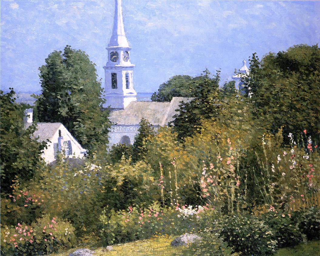 John Joseph Enneking Hollyhocks Garden, Mystic, Connecticut - Canvas Print